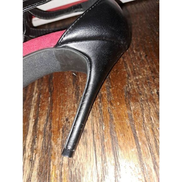 Medium 7/8 Rue 21 Ect! Black Leopard Cheetah Red Stiletto Pump High Heel Shoes - Picture 10 of 12